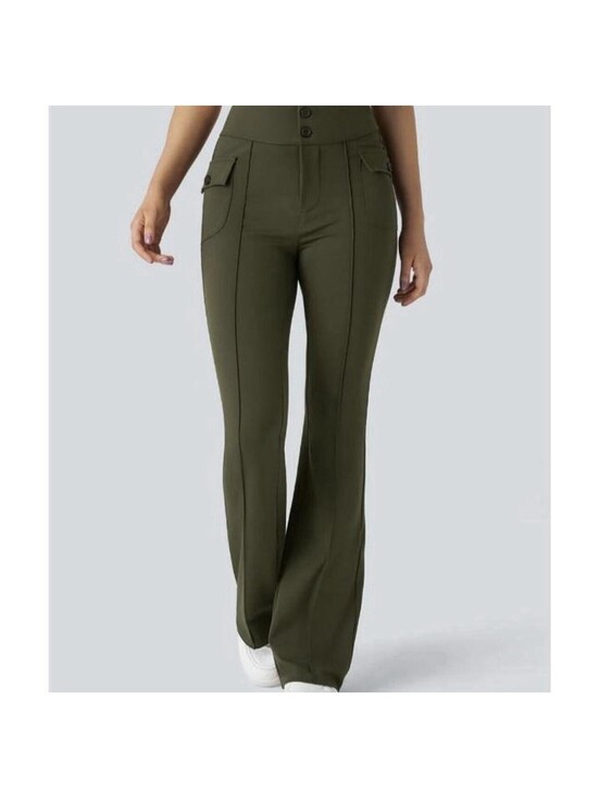 Halara Pants - Halara Flare Pants Small Women Medium Olive Green Pocket High Rise Yoga Leggings